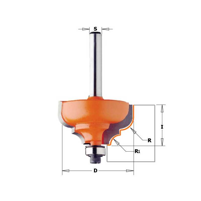 Fraises pour moulures décoratives avec feuillure - R : 4 - D : 28.7 - l : 13 - S : 8 - Rotation : DROITE