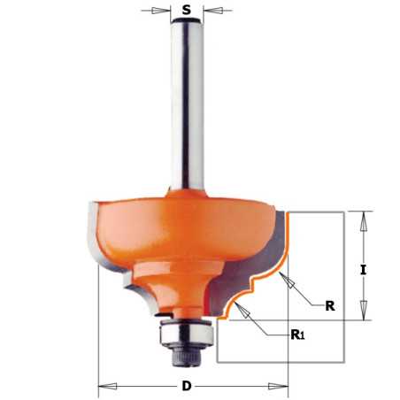 Fraises pour moulures décoratives avec feuillure - R : 4 - D : 28.7 - l : 13 - S : 8 - Rotation : DROITE