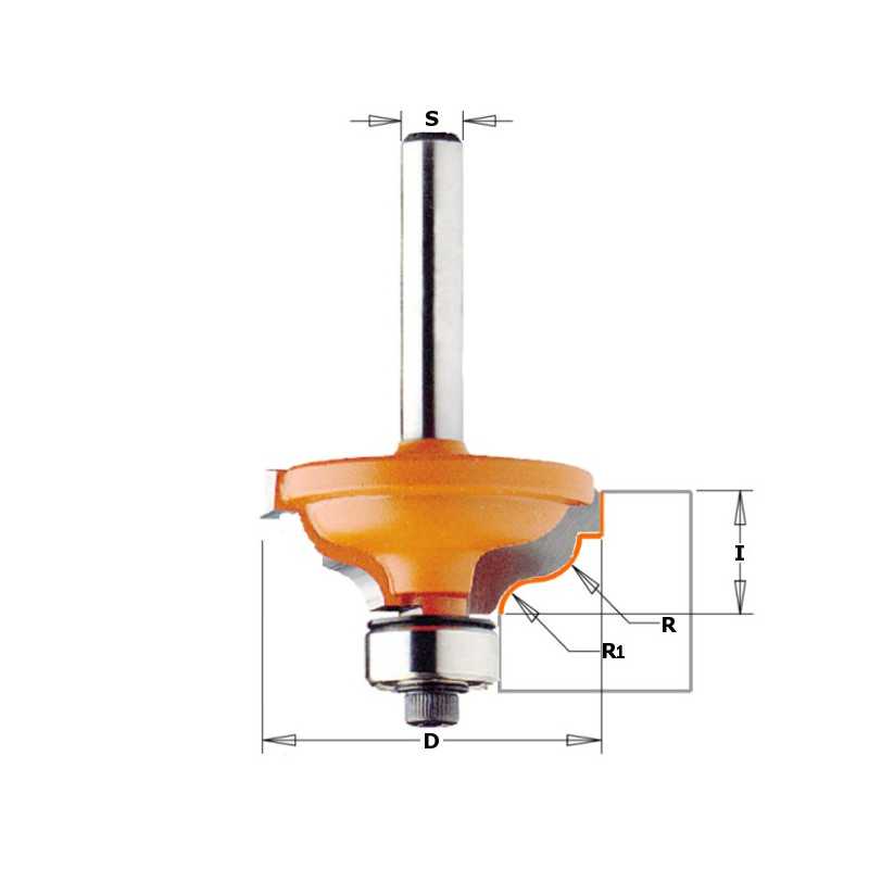 Fraises pour moulures décoratives avec feuillure - R : 4.8-3.6 - D : 34.2 - l : 13 - S : 8 - Rotation : DROITE