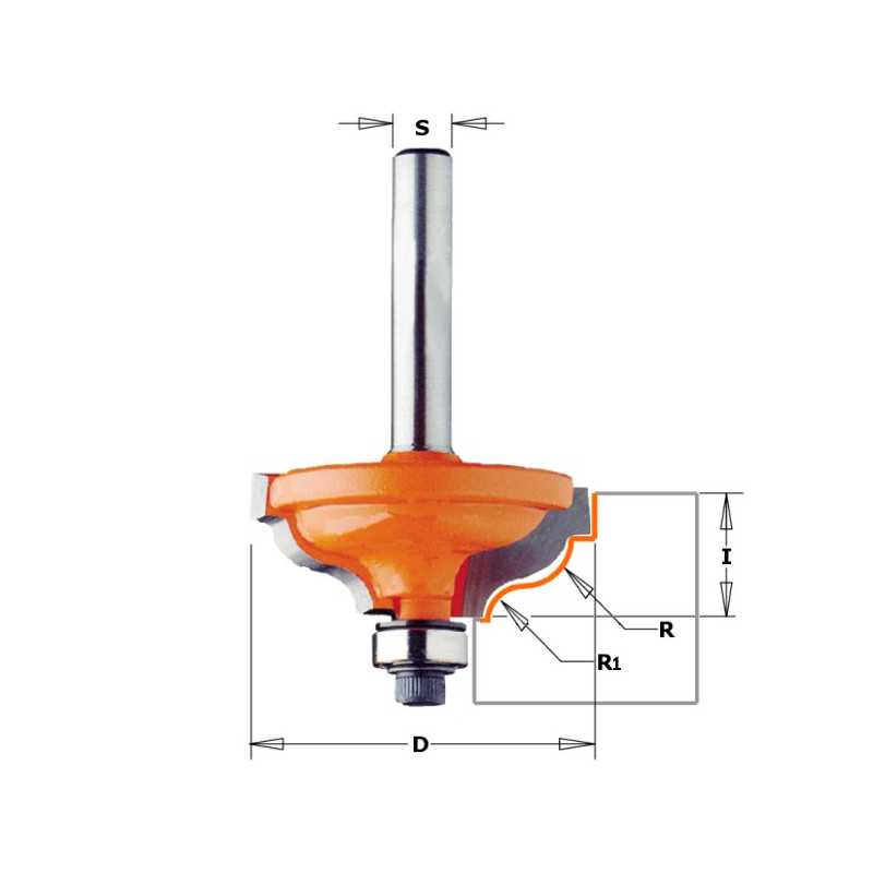 Fraises pour moulures décoratives avec feuillure - R : 4.8-3.6 - D : 34.2 - l : 13 - S : 12 - Rotation : DROITE