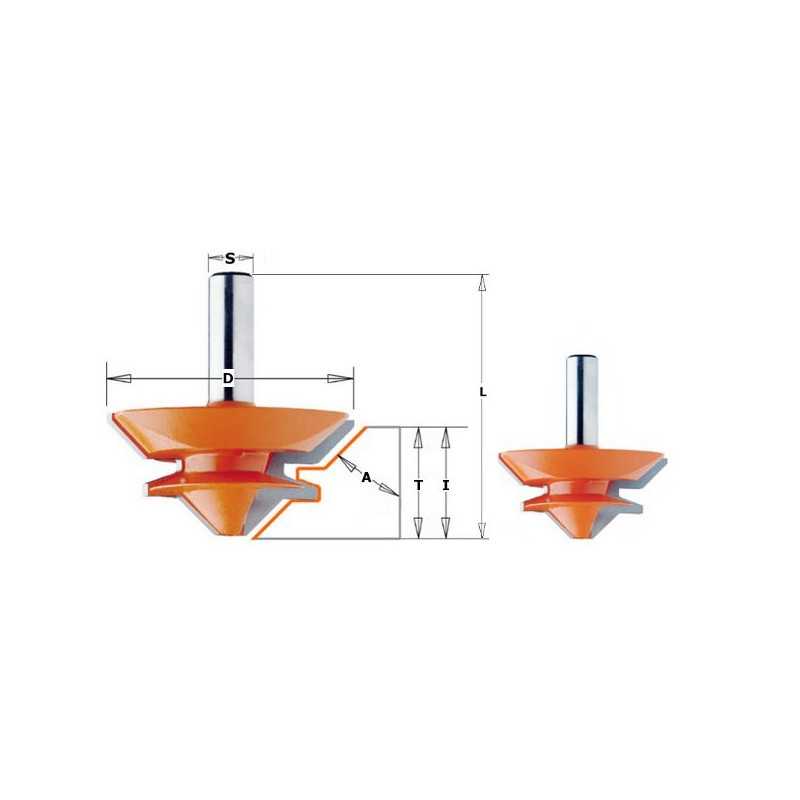 Fraises pour bouvetage d'angle droit - D : 70 - l : 31.7 - A : 45° - T1 : 15-28.5 - L : 69.9 - S : 12 - Rotation : DROITE