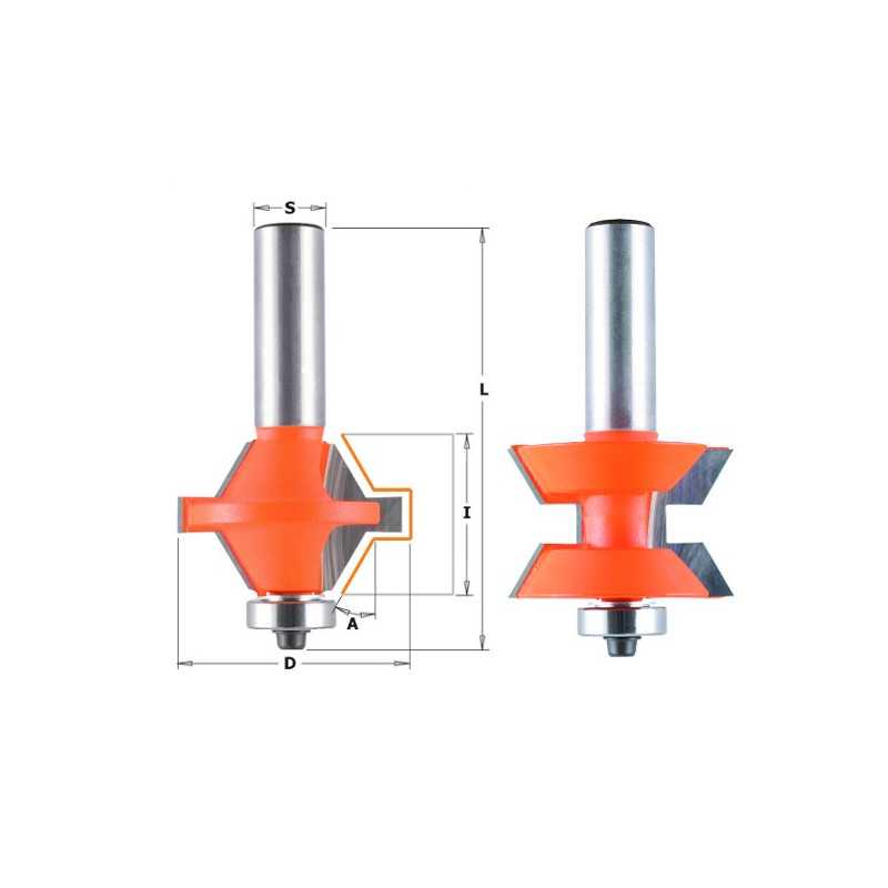 Jeux de fraises pour joints en V - D : 40 - l : 25.4 - A : 30° - L : 74.5 - S : 12 - Rotation : DROITE