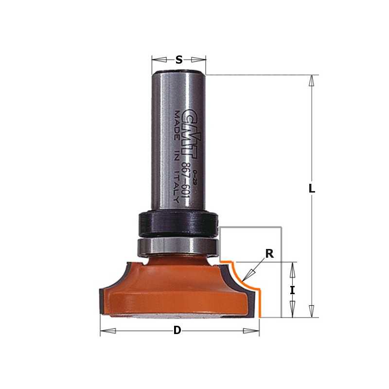 Vente de Fraise pour moulures décoratives à roulement - R : 6.35 - D : 38 - l : 12.5 - L : 57 - S : 8 - Rotation : DROITE CMT, n