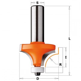 Fraises pour quart de rond pour matériaux composites - R : 6.35 - l : 25.4 - D : 12.7 - L : 59.4 - S : 12 - Rotation : DROITE