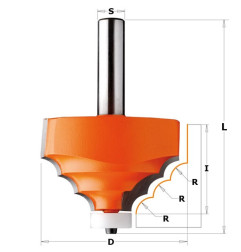 Fraises à rayon triple pour matériaux composites - D : 66.7 - l : 41.3 - R : 8 - L : 89.8 - S : 12 - Rotation : DROITE