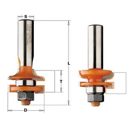 Jeux de fraises pour joints profil/contre-profil - D : 31.75 - T1 : 11 - 17.4 - L : 67 - S : 12 - Rotation : DROITE