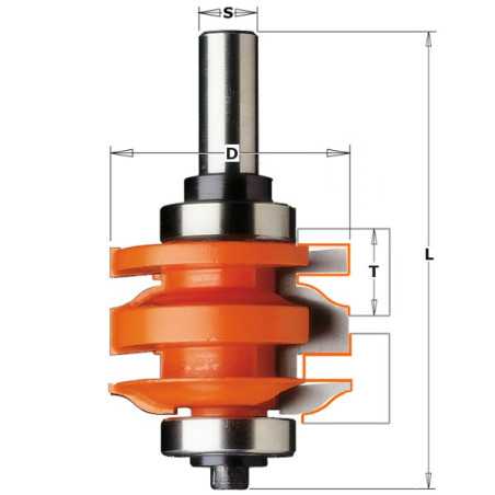 Jeux de fraises pour joints profil/contre-profil - Profil A - D : 50.87 - L : 96 - T1 : 18 - 22 - S : 12 - Rotation : DROITE