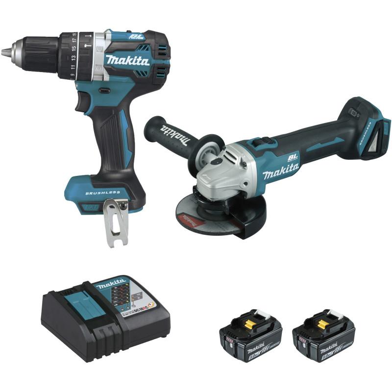 Ensemble de 2 machines 18 V Li-Ion 5 Ah  (DGA506 + DHP484) Makita ref DLX2210TJ1