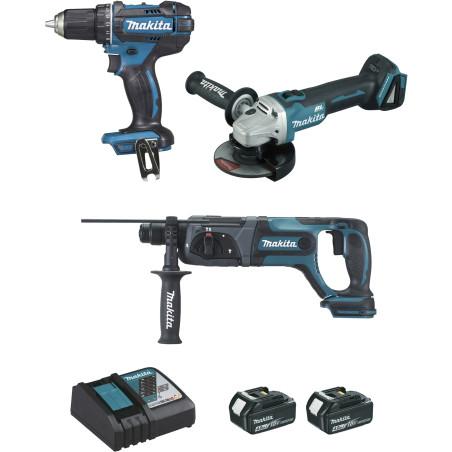 Ensemble de 3 machines 18 V Li-Ion 4 Ah (DDF482 + DGA504 + DHR241) Makita ref DLX3078MJ