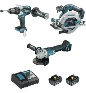 Ensemble de 3 machines 18 V Li-Ion 5 Ah (DHP481 + DGA506 + DHS680) Makita ref DLX3095PTJ