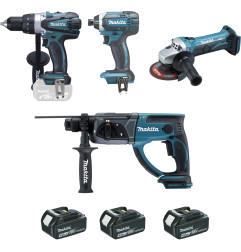 Ensemble de 4 machines 18 V Li-Ion 4 Ah (DDF458 + DTD152 + DHR202 + DGA452) Makita ref DLX4054MX1
