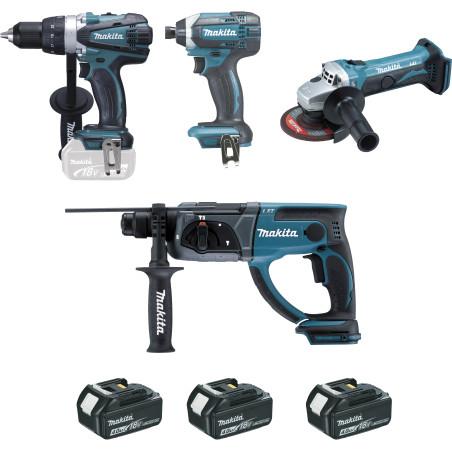 Ensemble de 4 machines 18 V Li-Ion 4 Ah  (DDF458 + DTD152 + DHR202 + DGA452) Makita ref DLX4054MX1