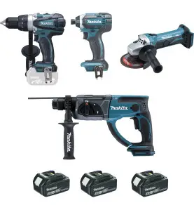 Ensemble de 4 machines 18 V Li-Ion 4 Ah (DDF458 + DTD152 + DHR202 + DGA452) Makita ref DLX4054MX1