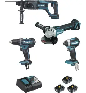 Ensemble de 4 machines 18 V Li-Ion 5 Ah (DGA504 + DDF482 + DHR241 + DTD153) Makita ref DLX4080TX1