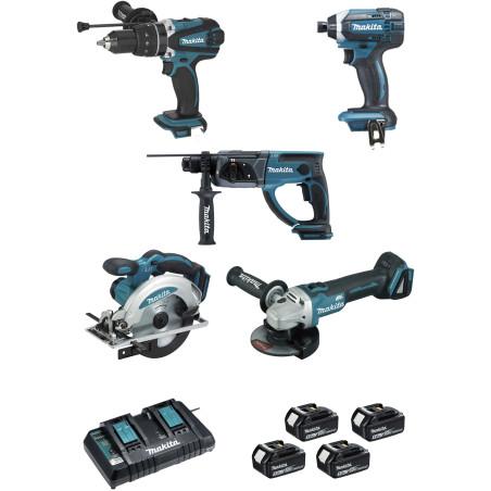 Ensemble de 5 machines 18 V Li-Ion 5 Ah (DHP458 + DTD152 + DGA504 + DHR202 + DSS610) Makita ref DLX5039PTJ