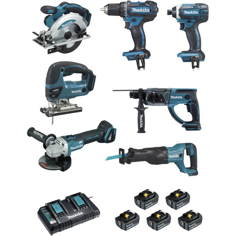 Ensemble de 7 machines (DDF482 + DTD152 + DGA504 + DSS610 + DHR202 + DJR186 + DJV180) MAKITA DLX7013PT1 Ensemble de 7 machines (DDF482 + DTD152 + DGA504 + DSS610 + DHR202 + DJR186 + DJV180) MAKITA DLX7013PT1