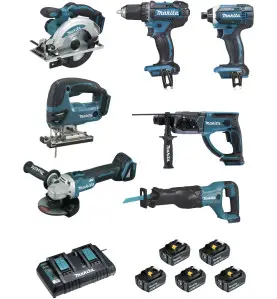 Ensemble de 7 machines (DDF482 + DTD152 + DGA504 + DSS610 + DHR202 + DJR186 + DJV180) Makita ref DLX7013PT1