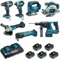 Ensemble de 7 machines (DDF484 + DTD154 + DGA506 + DHS680 + DHR243 + DTM51 + DJV182) MAKITA DLX7014PTJ