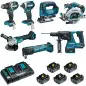 Ensemble de 7 machines (DDF484 + DTD154 + DGA506 + DHS680 + DHR243 + DTM51 + DJV182) MAKITA DLX7014PTJ