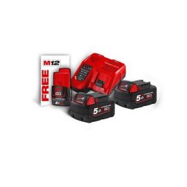 M18 NRG-502 - Pack NRJ 18V, 5,0 Ah  Red Lithium, système M18 + OFFERT 1 Batterie M12 2,0 Ah