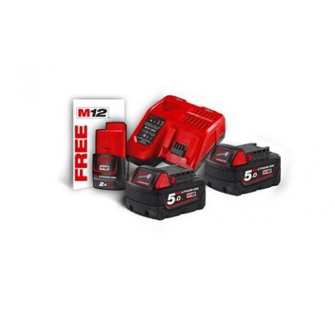 M18 NRG-502 - Pack NRJ 18V, 5,0 Ah  Red Lithium, système M18 + OFFERT 1 Batterie M12 2,0 Ah
