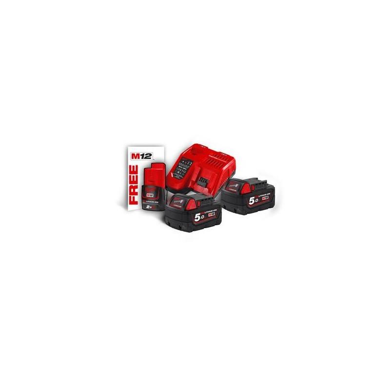 M18 NRG-502 - Pack NRJ 18V, 5,0 Ah  Red Lithium, système M18 + OFFERT 1 Batterie M12 2,0 Ah