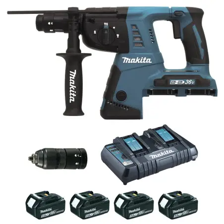 Perfo-burineur SDS-Plus 36 V (2x18V Li-Ion) 5 Ah 26 mm (4 batteries) MAKITA DHR264PT4J