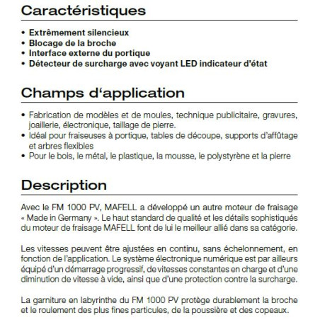 Moteur de fraisage FM 1000 PV - Mafell 9M0201