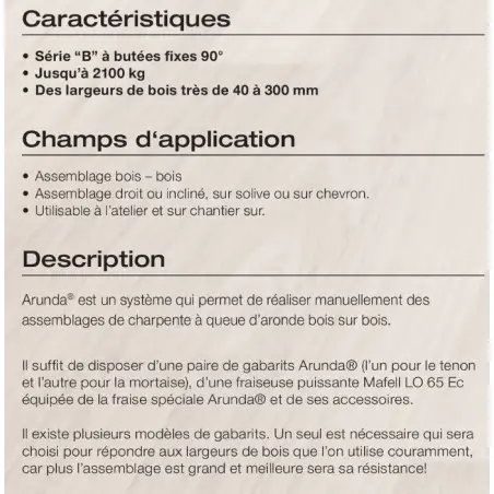Gabarit de fraisage Arunda 50B Maxi - Serie B à butées fixes 90°