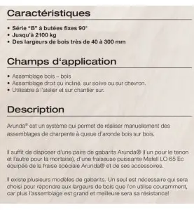 Gabarit de fraisage Arunda 50B Maxi - Serie B à butées fixes 90°