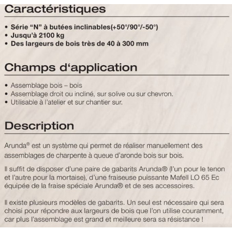 Gabarit de fraisage Arunda 50N Midi - Serie N Inclinable