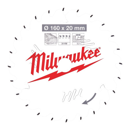 Vente de LAME SCIE CIRCULAIRE BOIS 160X20X2,2/24 ALTERNEE Milwaukee, numéro 72121 / mlwk_4932471290 à 29,16 €HT soit 34,99 €TTC.