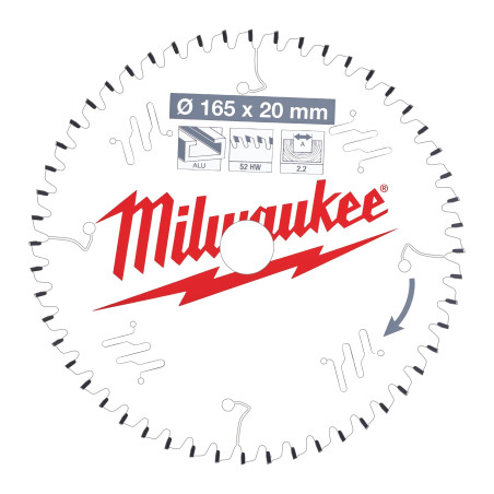 Vente de LAME SCIE CIRCULAIRE ALU 165X20X2,2/52 PLATE NEG Milwaukee, numéro 72127 / mlwk_4932471296 à 38,74 €HT soit 46,49 €TTC.