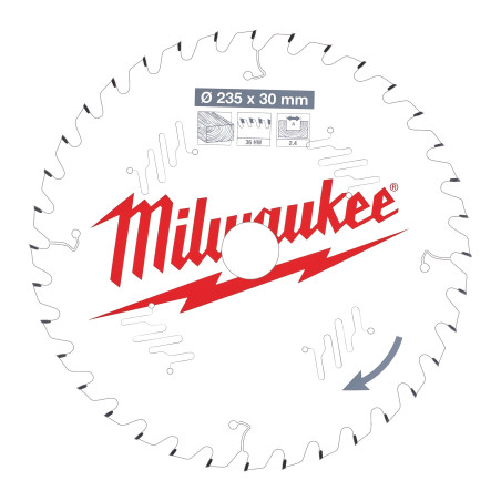 Vente de LAME SCIE CIRCULAIRE BOIS 235X30X2,4/36 ALTERNEE Milwaukee, numéro 72139 / mlwk_4932471306 à 48,33 €HT soit 57,99 €TTC.
