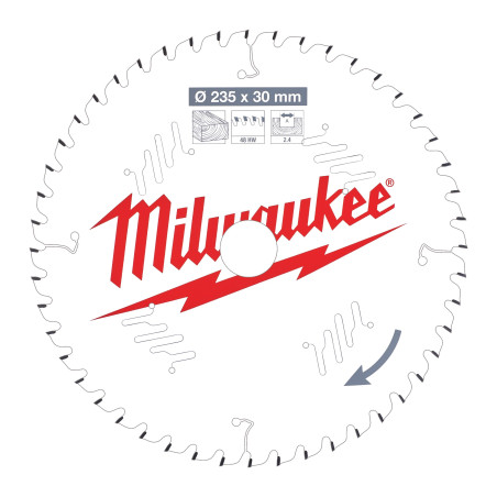 Vente de LAME SCIE CIRCULAIRE BOIS 235X30X2,4/48 ALTERNEE Milwaukee, numéro 72140 / mlwk_4932471307 à 56,66 €HT soit 67,99 €TTC.