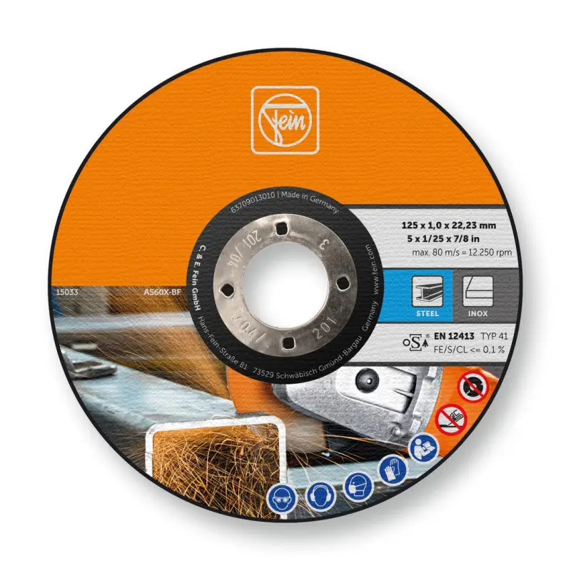 Disque à tronçonner 125 mm, épaisseur 1,0 mm - Pack de 25 Référence 63709013010 Fein Disque à tronçonner 125 mm, épaisseur 1,0 mm - Pack de 25 Référence 63709013010 Fein