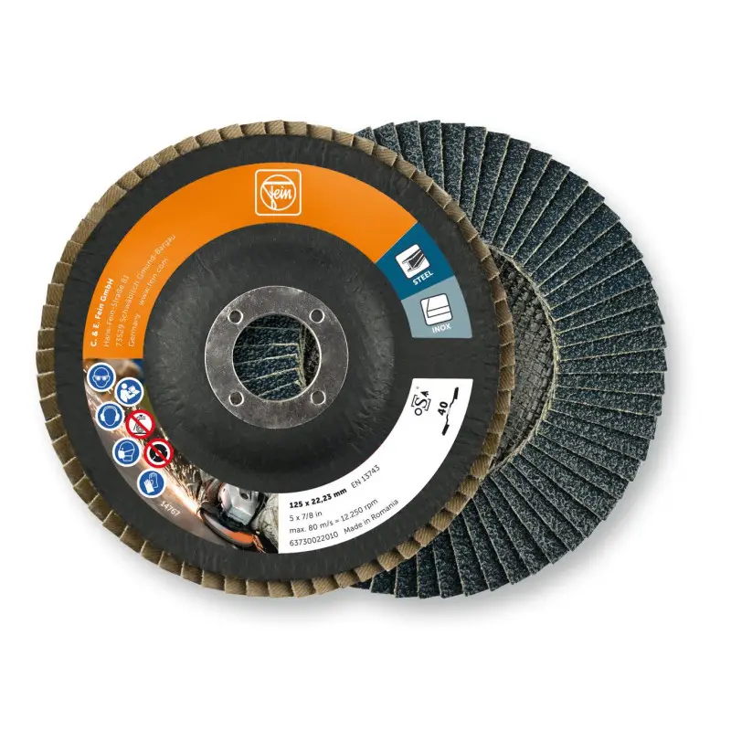 Disque à lamelles 125 mm, grain 40 - Pack de 10 Référence 63730022010 Fein Disque à lamelles 125 mm, grain 40 - Pack de 10 Référence 63730022010 Fein