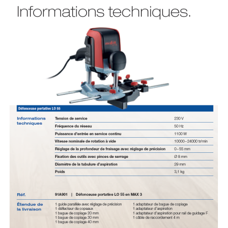 Défonceuse portative LO 55 dans le coffret MAX3 - Mafell 91A901